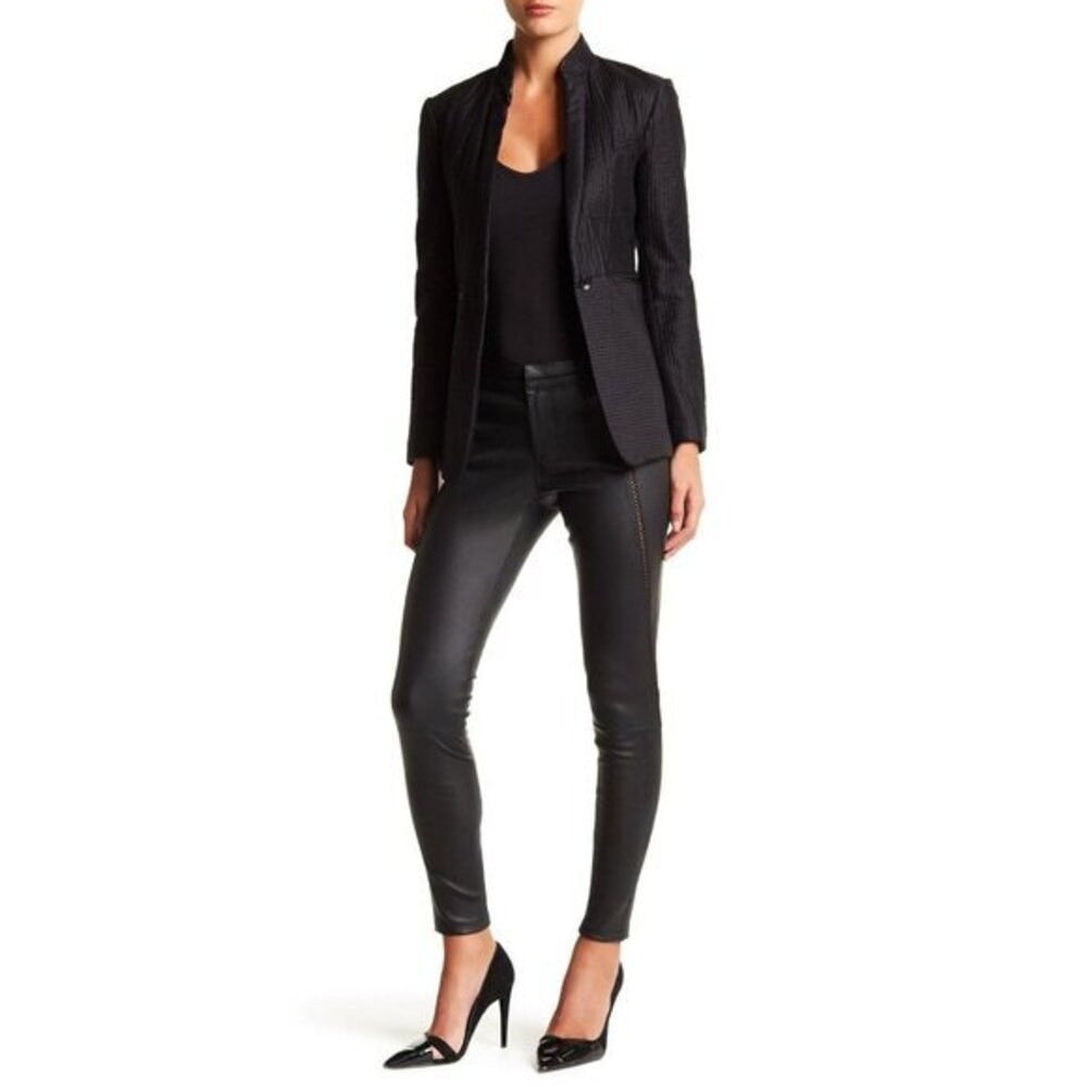 David Lerner Skinny Pants Stitched Real Lamb Leather Leggings SZ L New